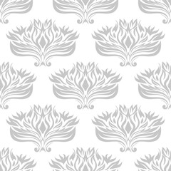 Floral white background with gray seamless pattern