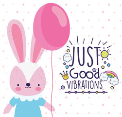 just good vibrations cute rabbit with balloon card