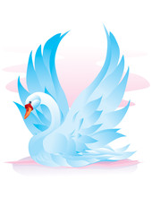 blue swan spread its wings and is about to take off, hope, love, beauty, vector illustration