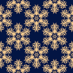 Floral seamless pattern. Golden blue background