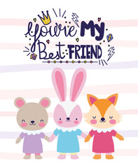 youre my best friend cute animals holding hands card