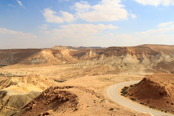 Fototapeta na wymiar Negev desert mountain panorama of Nahal Zin canyon and cliffs, Israel