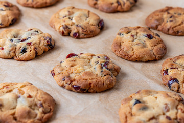 Handmade cookies with cranberries and chocolate