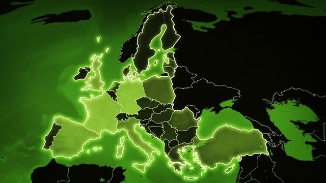World map with European Airports, Roads and Railroads. Green. Highly detailed European map. Loopable. More options in my portfolio. 