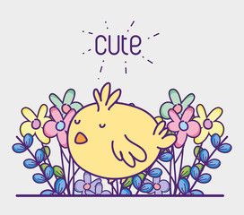 kids, cute little chicken and flowers decoration