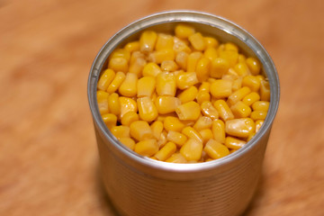 Sweet Corn in Metal Can Top View Closeup