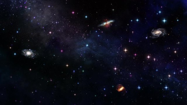 Colorful stars and galaxies blinking in the sky. Loopable. Astronomy Background. 