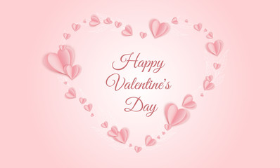 Valentine s day concept background. Pink paper hearts. Cute love sale banner or greeting card