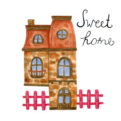 watercolor cozy home. Sweet postcard