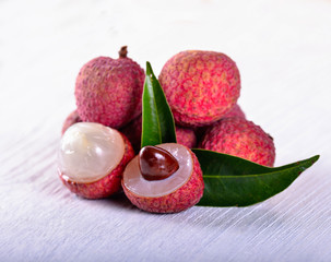 lychee fruit on wooden background