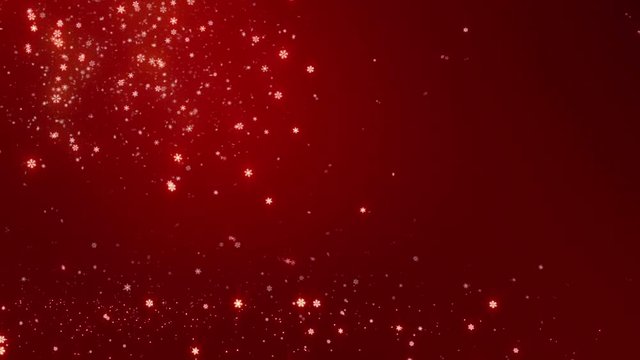 Christmas background with bright snow and space for your text. Red. Bright snowflakes falling forming a Christmas tree. Loopable from frame 391 to the end.
