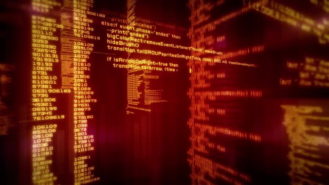 Loopable program code moving on a computer screen. Red. 3 videos in one file. Technology. More options in my portfolio.   