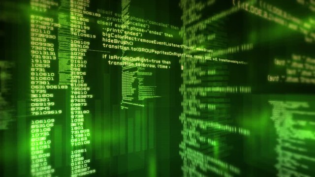 Loopable program code moving on a computer screen. Green. 3 videos in one file. Technology. More options in my portfolio.   