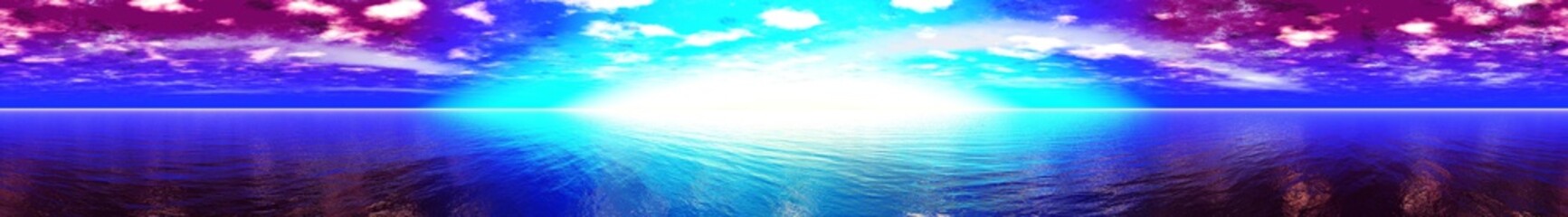 Panorama of fantastic sea sunset, panorama of the sea and sky, 3D rendering.