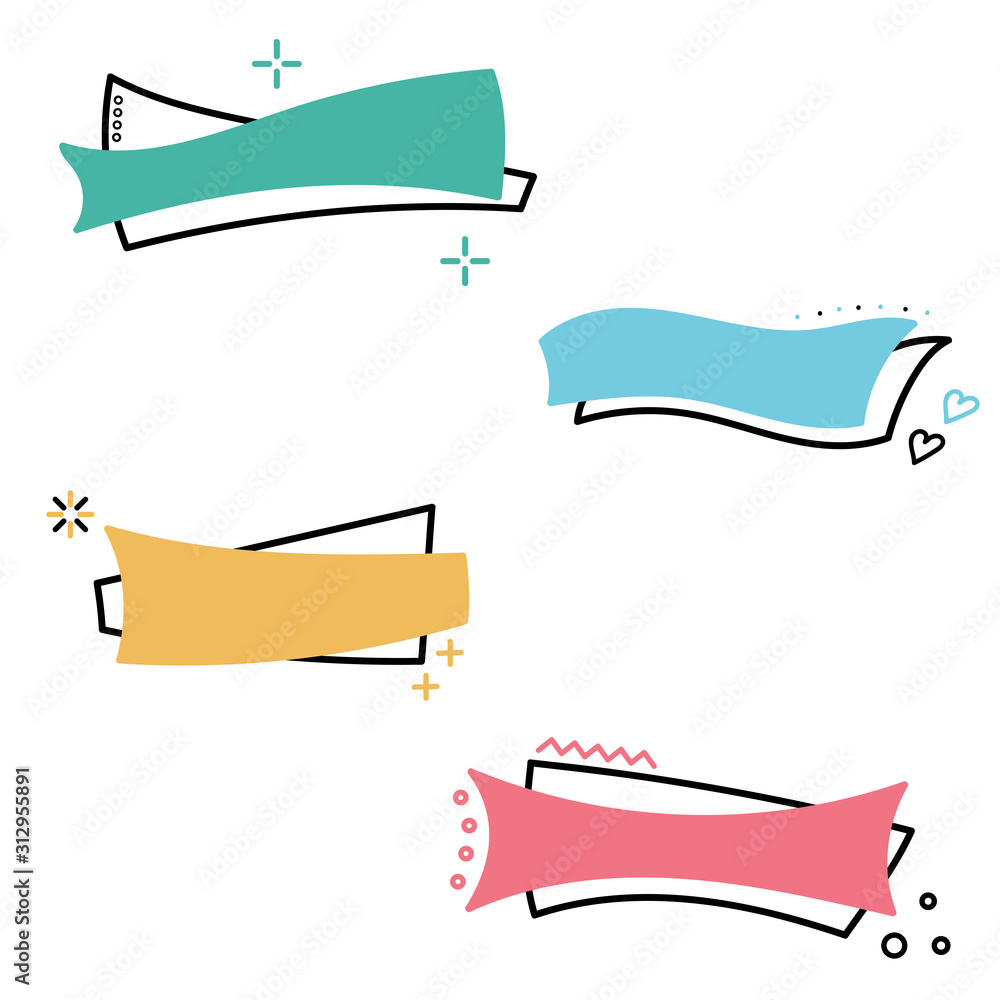 Fototapete set of modern abstract vector banners. flat geometric shapes of different colors with black outline 