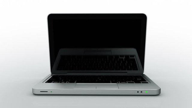 Netbook animation. White background. 3 videos in 1 file. Highly detailed netbook with frontal DVD spinning and opening. More options in my portfolio.