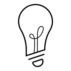 Vector light bulb icon with concept of idea. Doodle hand drawn sign. Illustration for print, web