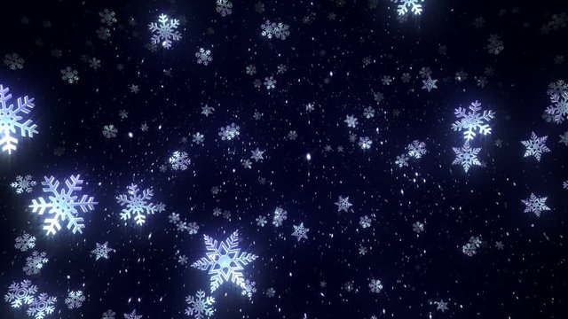 Snowflakes falling over black background. 2 videos in one file. Loopable. Blue. More options in my portfolio.         