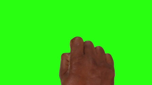 Set of 12 hand touchscreen gestures, showing the uses of computer touchscreen, tablet or trackpad. Afro-American male hand. Green screen. More options in my portfolio.     