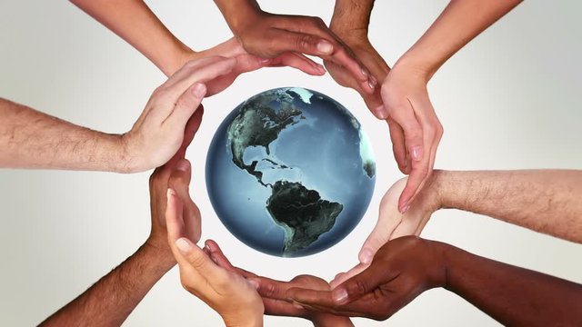Earth and Hands in a circle. Multiracial female and male hands making a circle. The Earth is turning inside it. Loopable from frame 111 to frame 605. More options in my portfolio.    