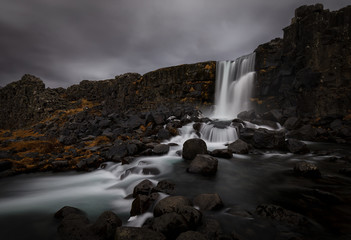 Oxararfoss, a great waterfall in thingvellir natural park
