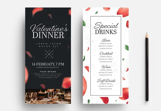 Black and White Valentine's Day Card with Rose Petal Illustrations