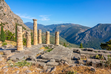 Ancient Greek Ruins on a Background of Mountains