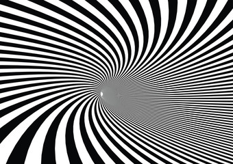 The illustrate of tunnel optical illusion black and white twisted abstract background