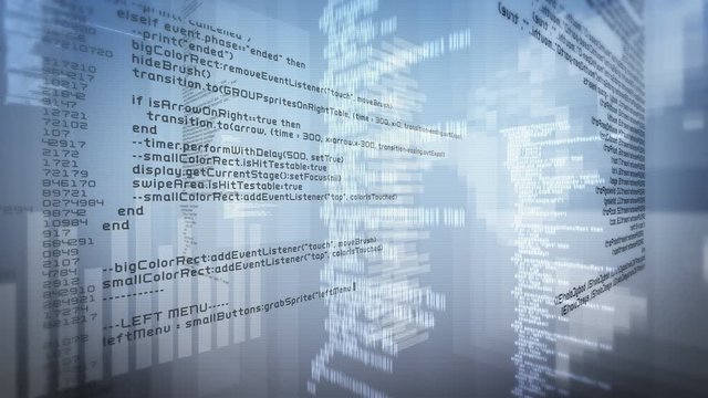Program code moving on a computer screen. B&W. 2 videos in 1 file. 360. Loopable. More options in my portfolio.     