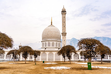 Hazratbal Shrine . One of the famous building in Srinagar during winter evening , Srinagar , Kashmir , India