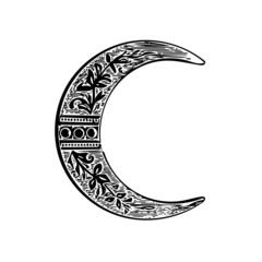 crescent shaped engraved brooch/decor piece,  authentic early 1900s catalog item © Abbey