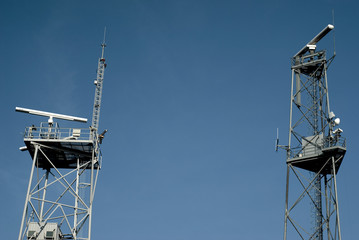 Technical radar, antenna in front of blue sky