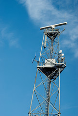 Technical radar, antenna in front of blue sky