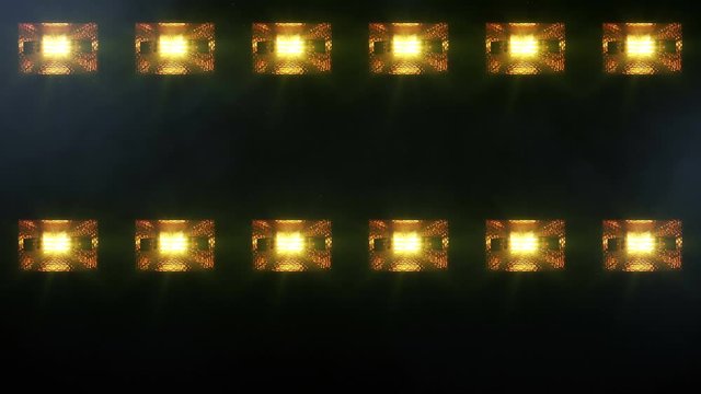 Stage lights. Square. Close-up. Blue-amber. Floodlights shining brightly and turning on and off. More color options in my portfolio.     