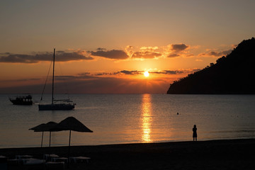 Wonderful sunrise and sunlight was reflecting on sea at The Beach Of Adrasan, Antalya Province at Turkey.