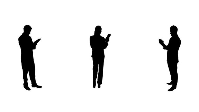Silhouettes. Technology. 3 in 1. Business people silhouettes using a digital tablet.  More options in my portfolio.