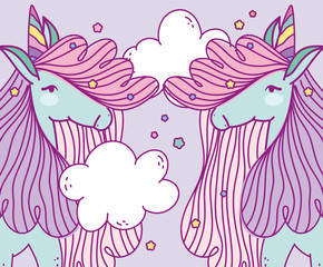 Fototapeta premium beautiful unicorns clouds stars fantasy magic cartoon