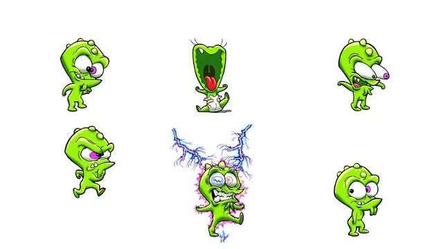 Animated monsters actions. 6 in 1. Luma matte. Animated monsters performing different actions. More options in my portfolio.  