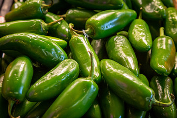 Green Chillies For Sale on a Market Stall