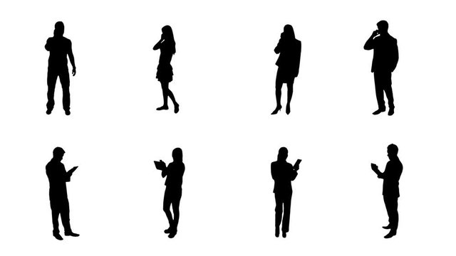 Silhouettes. Technology. 8 in 1. Alpha matte. People silhouettes talking on the phone or using a digital tablet. More options in my portfolio.