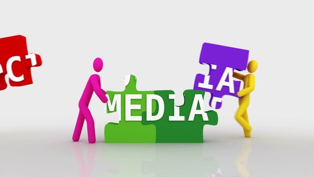 Social Media puzzle. White background. 2 videos in 1 file. 3D characters doing a puzzle with the word Social Media over white background. More options in my portfolio.