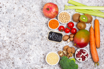 Vegetables backgraund. Vegan concept. Copy space, top view.