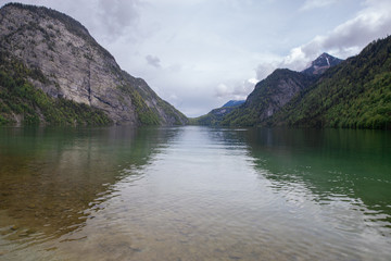 Fototapeta na wymiar the lake konigsee obersee. beautiful nature of mountain lakes. clear lake beauty