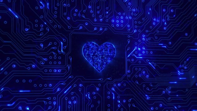 Heart with circuit board. Technology. Loopable. Blue. More color options in my portfolio