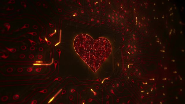 Heart with circuit board. Technology. Loopable. Orange. More color options in my portfolio. 