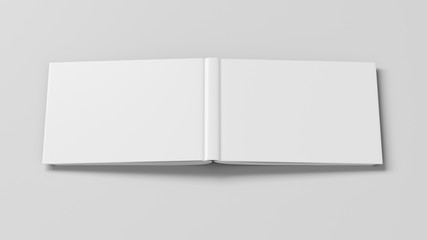 Blank white horizontal open and upside down book cover on white background isolated with clipping path around cover. 3d illustration
