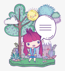 kids, cute little girl anime cartoon talking in the outdoor