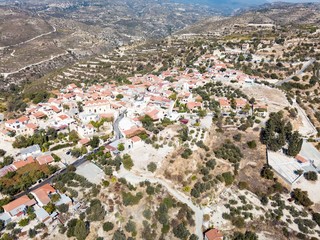 Aerial view of old mountain Cyprus village Agios Therapon, Cyprus