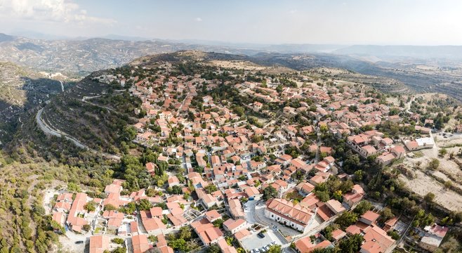 Aerial view of old mountain Cyprus village Lofu, Cyprus