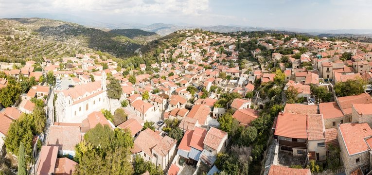 Aerial view of old mountain Cyprus village Lofu, Cyprus